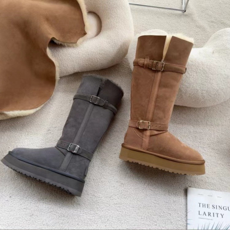 Women's Long Boots Winter Snow Boots shearling Tall Boot Genuine Leather Boots