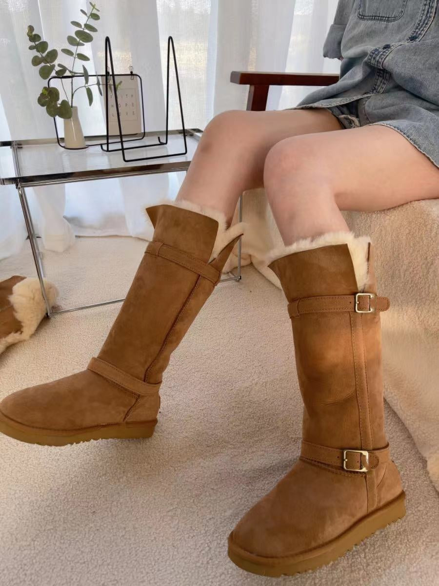 Women's Long Boots Winter Snow Boots shearling Tall Boot Genuine Leather Boots