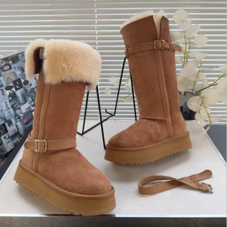 Women's Long Boots Winter Snow Boots shearling Tall Boot Genuine Leather Boots