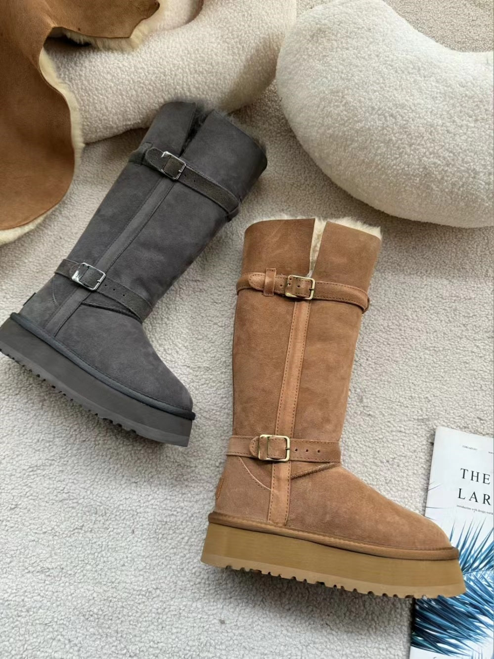 Women's Long Boots Winter Snow Boots shearling Tall Boot Genuine Leather Boots