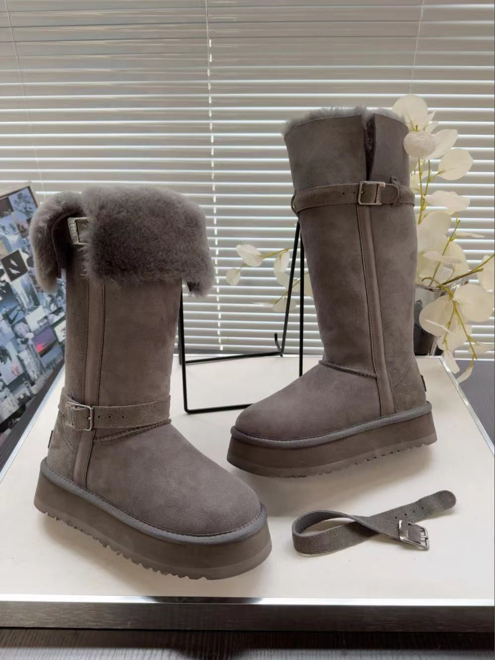 Women's Long Boots Winter Snow Boots shearling Tall Boot Genuine Leather Boots