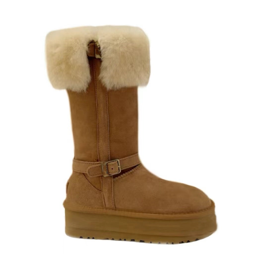 Women's Long Boots Winter Snow Boots shearling Tall Boot Genuine Leather Boots